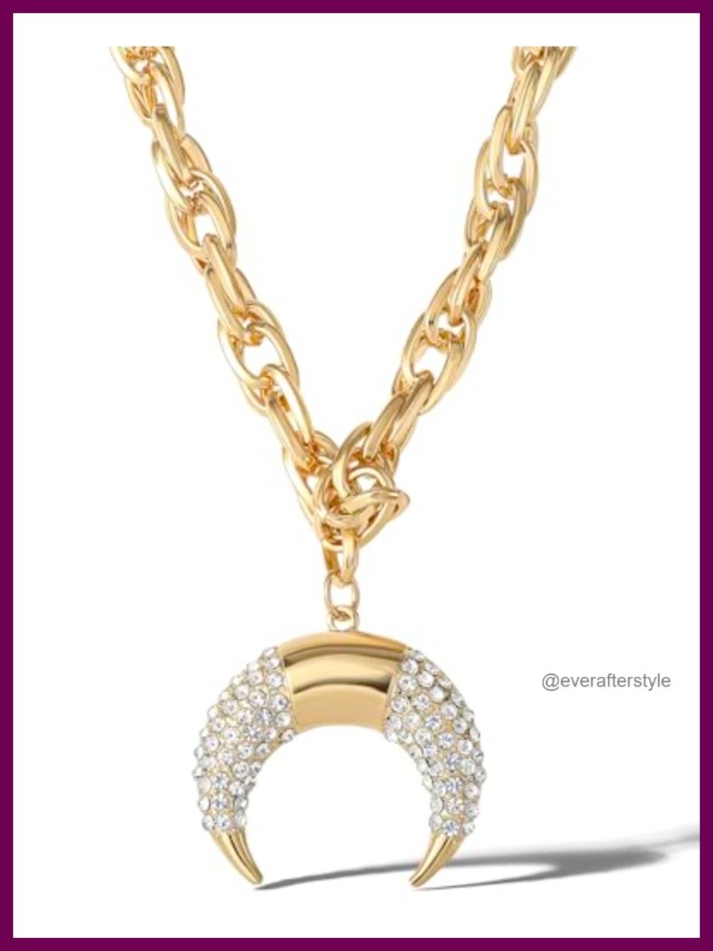 Gold-Tone Horn Pendant Necklace Crystal 16+3" Statement